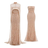 Beige Maxi Beaded 2 Pcs Formal Evening Dress EN5812